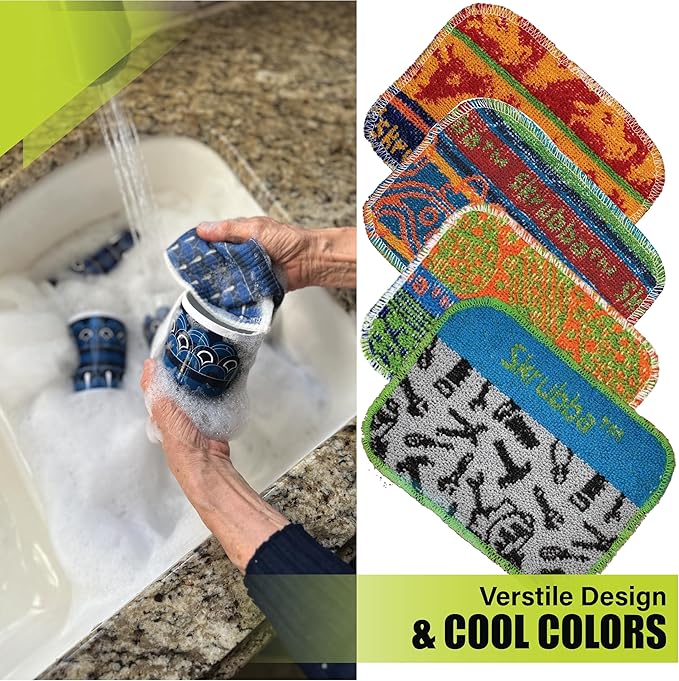 Wet-It Skrubba Non-Scratch Scouring Pad – European Scrubby Sponge for Kitchen, Dishes, Pots, Pans, Glass & Cookware – Durable Reusable Cleaning Pad with Tools Design