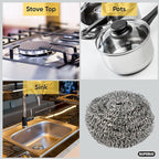 Superio Stainless Steel Scourers Steel Wool Scrubber Pad Used for Dishes, Pots, Pans, Grill, Stoves, and Ovens, Easy scouring for Tough Kitchen Cleaning Pack of 24