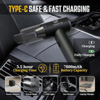 Cordless Handheld Car Vacuum Cleaner Powerful 20000Pa Triple Gear Mini Hoover Air Blower Duster Inflator Deflator Brushless Motor 7800mAh Portable Lightweight Home Office Kitchen
