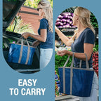 CleverMade EcoBasket 30L Collapsible Tote Basket 3 Pack – Reusable Grocery Tote That Stands Upright, Foldable Shopping Basket for Car Trunk Storage, Heavy Duty Utility Bag, 30 lb Capacity - Blue