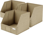 Storage Cubes – 12x12x10 Fabric Baskets for Organizing, Storage Baskets for Shelves, Front Opening Fabric Bins, Closet Organizer Bins for Clothes, Towels, Sweaters, Linen – Brown, 3 Pack