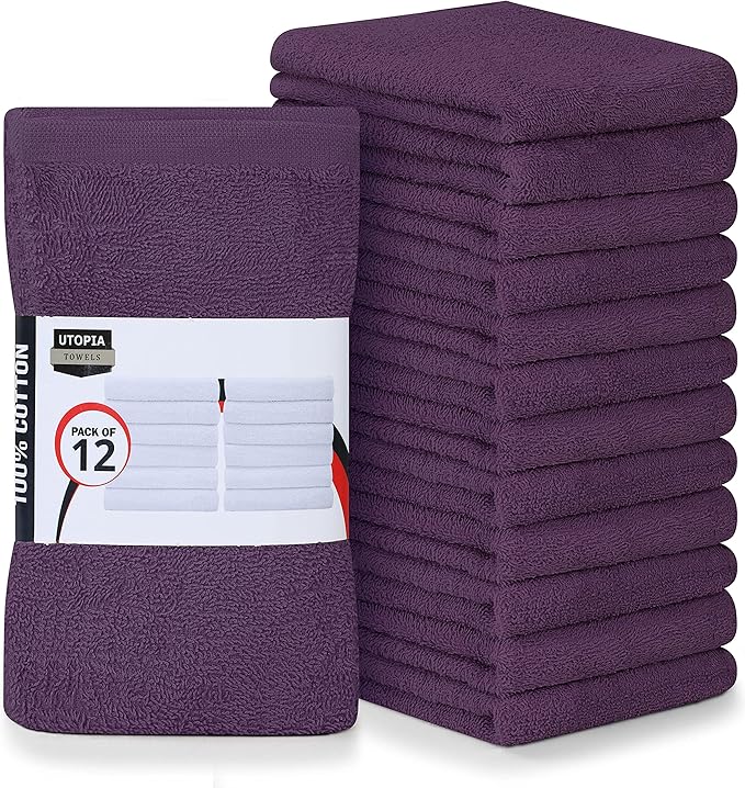 Utopia Towels Kitchen Bar Mops, Pack of 12, 16 by 19 Inches, 100% Cotton Super Absorbent Plum Towels, Multi-Purpose Cleaning Towels for Home and Kitchen Bars
