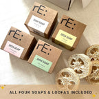 RE: REKURATOR Dishwashing Soap with Loofah Sponge – Eco-Friendly, Gentle, Plant-Based Dish Bar, No Artificial Dyes or Fragrance 4 pk (Cinnamon, Citrus, Unscented and Rosemary)