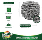 SCRUBIT 6 Pack Stainless Steel Scourers – Steel Wool Scrubber Pad Used for Dishes, Pots, Pans, and Ovens. Easy scouring for Tough Kitchen Cleaning.