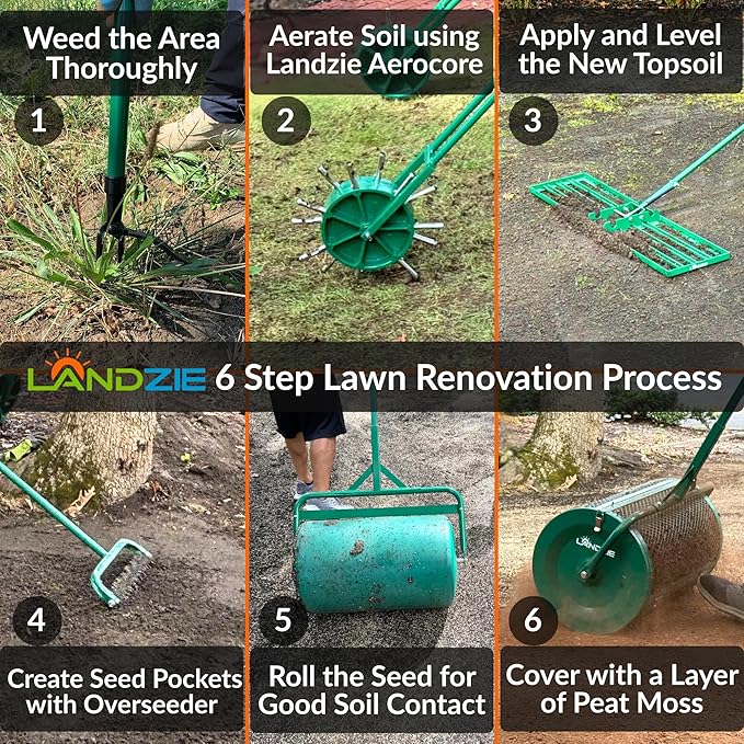 Landzie AeroLeveler - The Lawn Leveling Rake That Never Flips - Patented 24" inch Wide Pneumatic Lawn Level for Yard, Dirt, Soil, Sand, Provides Stability and Control (Pneumatic 24" Leveling rake)