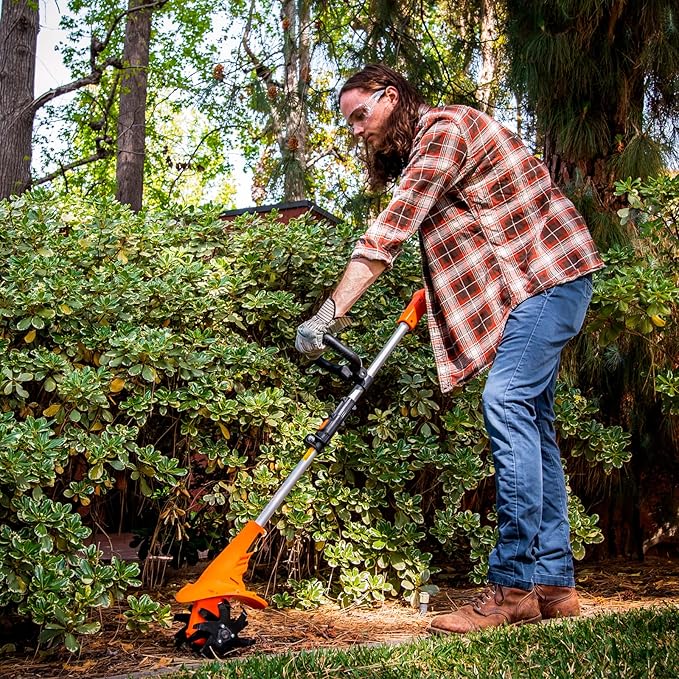 Ukoke Cordless Tiller Cultivator 40V 2.0 A Battery 280 max RPM Powered Tiller Cultivator, w/24 Steel Blade Cultivate Max Tilling 5'' deep Path by 7.8'' Wide, Orange, CT1940