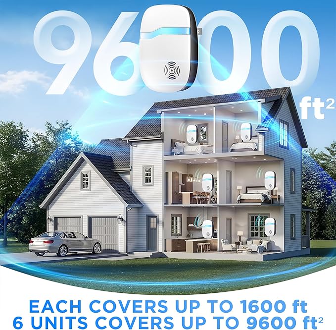 (2025 Upgraded) Ultrasonic Insect & Pest Indoor Repeller, Plug-in Control Device Electronic Repellent for Rodent, Mice, Rats, Roaches, Bugs, Ants, Spiders, Mosquitoes, Silent for Home Use (6 Pack)