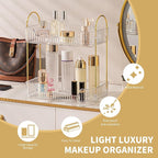 Akinbas 2 Tier Bathroom Organizer Countertop Makeup Perfume Tray Skincare Organizer for Bathroom Dresser Vanity (White)