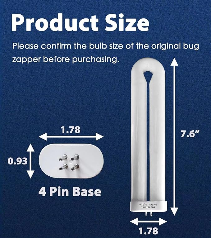 Bug Zapper Replacement Light Bulb 15 Watt, U Shapped Insect Attracting Trap Bulb FUL15-BL 7.7 Inches, 6 Pack