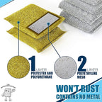 SPONGENATOR Kitchen Scrubbing Sponges - Heavy Duty Non Scratch Scrubbing Cleaner Sponges in 2 Colors - Multi Surface Non Metal Dish Scouring Scrubbers for Fast Cleaning (Gold & Silver, 6)