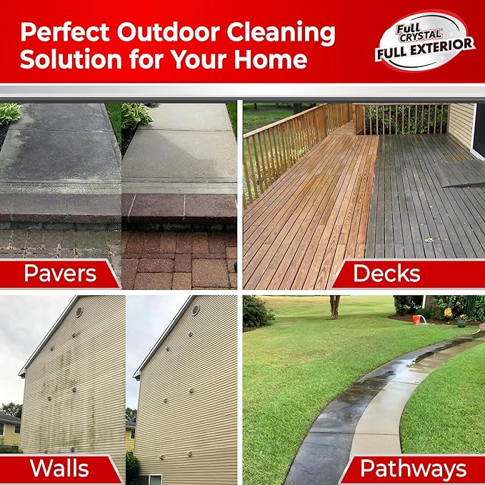 Full Exterior Kit - Bottle, Lid with Hose Attachment and 16oz (4 x 4oz). Crystal Powder Outdoor Cleaner : Non-Toxic, No Scrub, No Rinse Cleaning Kit - Shipped Product Packaging May Vary