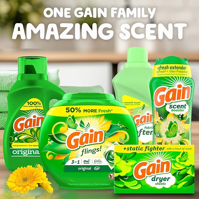 Gain In-Wash Laundry Scent Booster Beads,Original Scent,24.0 OZ,Fresh Extender + Odor Protection,(Pack of 2)