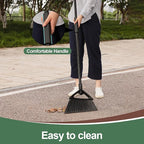 Eyliden Broom, Angle Broom with 57" Long Handle, PET Bristles - Fit Heavy-Duty Cleaning, Also Works Well Fine Dust - Commercial Outdoor Indoor Sweeper for Courtyard Sidewalk Deck Kitchen Lobby, Black