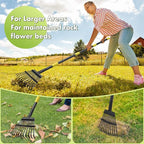 INFLATION Garden Rake for Leaves Sturdy Small Metal Yard Leaf Rakes for Lawns 78" Length 8.5 Inch Wide Adjustable 11 Tines for Women Men Kids Lightweight with Non-Slip Comfortable Smooth Long Handle
