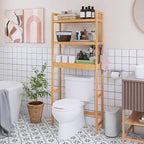 SMIBUY Bathroom Storage Shelf, Bamboo Over-The-Toilet Organizer Rack, Freestanding Toilet Space Saver with 3-Tier Adjustable Shelves (Natural)