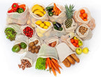 17 Reusable Cotton Mesh Produce Bags - 100% Organic Cotton, Durable, Double Stitched, Washable with Tare Weight & Drawstring - Mesh Bags for Grocery Shopping, Vegetables & Fruits, produce bgs 4 sizes