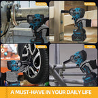 500 N.m Brushless Impact Wrench with Small Wrench, Waist Hook, 7 Sockets, 6 Scredrivers and 6 Drill Bits 3500 RPM Heavy Duty Impact Drill for Cars, RV, Truck,Home Furniture and DIY Projects