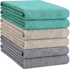 Homaxy Premium Kitchen Towels(18”x 28”, 6 Pack), Large Cotton Kitchen Hand Towels, Flat and Terry Dish Towels, 380 GSM Highly Absorbent Tea Towel Set with Hanging Loop, Grey/Green/Khaki