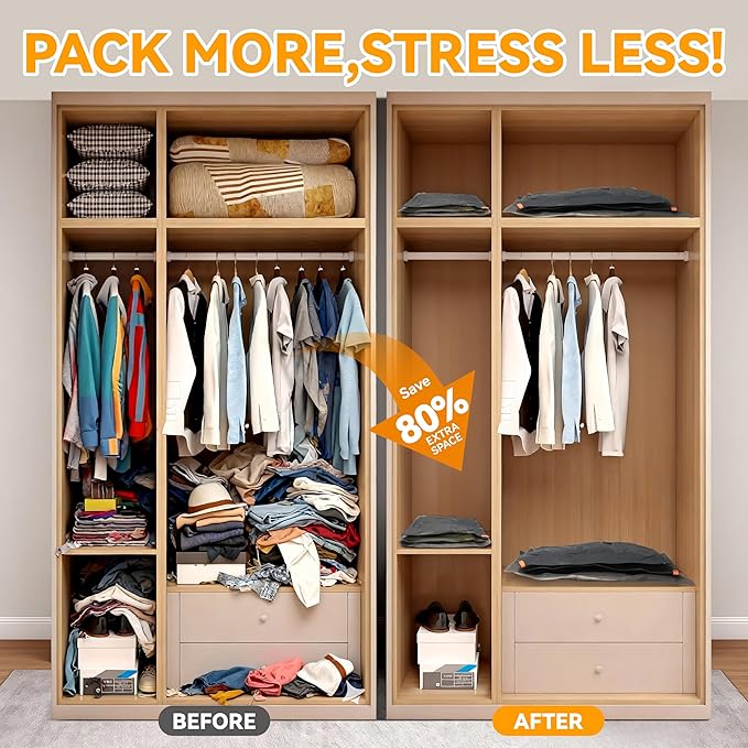 Travel Vacuum Bags for Clothing with Rechargeable Cordless Pump,Vacuum Storage Bags,9 Pack Vacuum Bags,Compression Packing for Clothes,Pillows,Comforters & Travel