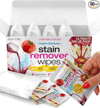 Stain Remover Wipes - 50 PCS Individually Wrapped – Instant Stain Remover for Clothes, Fabric & Jackets – Portable No-Rinse Cleaner for Travel, Purse & Diaper Bag – Removes Grease, Food & More