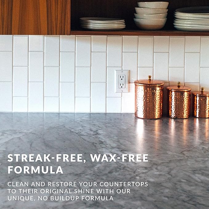 HOPE'S Countertop Restoration Polish, Streak-Free Kitchen Counter Cleaner, No Buildup on Countertops, Quartz, Marble, Corian, Composite, and Granite Polish, 8 Fl Oz, Pack of 12