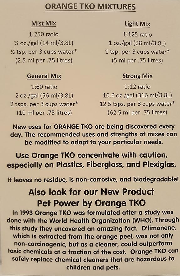 Organic Orange TKO - Stain remover, Floor cleaner, Degreaser, Glass cleaner, Multi Purpose Citrus Cleaner, Deodorizer, Stain Remover, Pet Safe, Non Toxic (16oz)