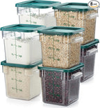CURTA 8-Pack 4 Qt NSF Clear Polycarbonate Food Storage Containers with Green Lids - Square, Commercial-Grade, Freezer & Dishwasher Safe, Stackable