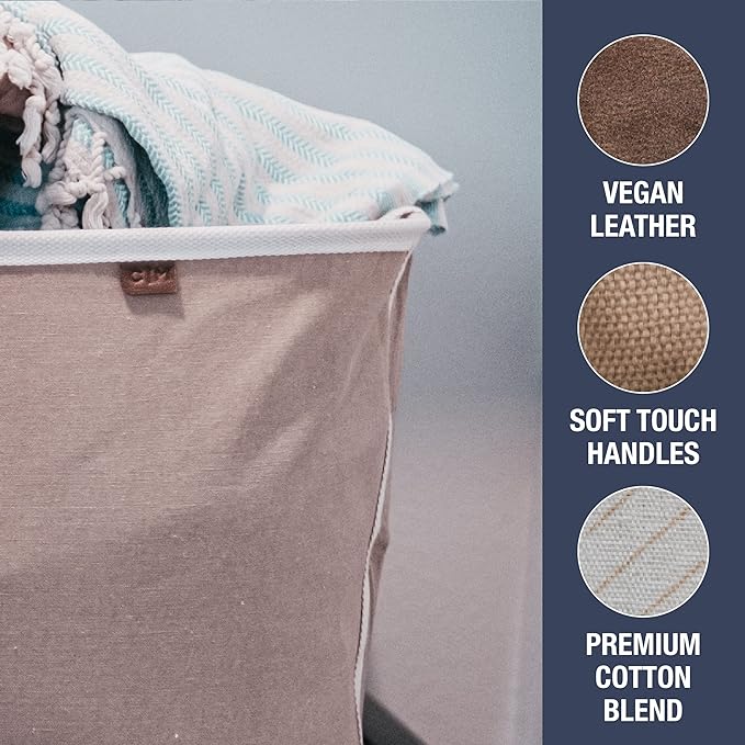 CleverMade Collapsible Laundry Basket Hamper - LUXE Mocha 2-Pack 60L - Space Saving Storage Organizer with Handles Foldable Home Organization