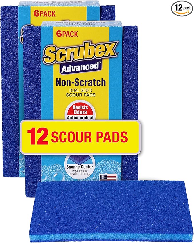 Non-Scratch Odor Resistant Scour Pads, Multi-Purpose Scouring for Kitchen and Household, Safe for Non-Stick Cookware (12 scouring Pads)
