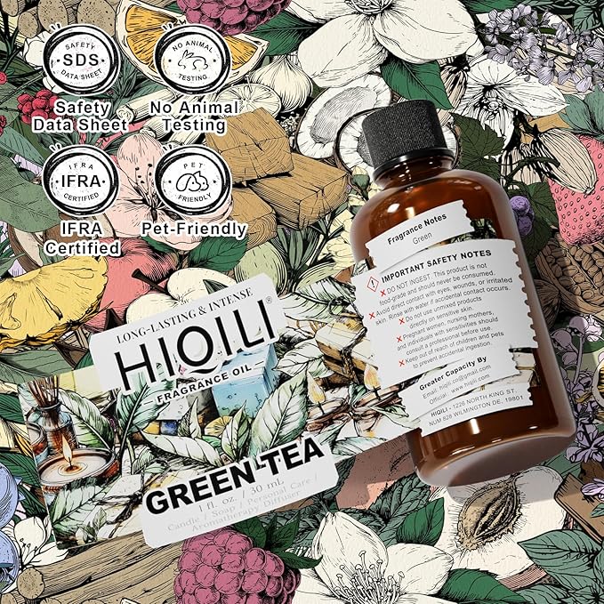 HIQILI Green Tea Fragrance Oil for Candle & Soap Making, Refreshing Scents, for Home Diffusers, Laundry Dryer Balls - 1 Fl Oz