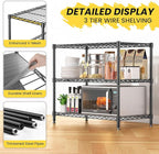 3-Tier Storage Shelves 795LBS Metal Shelving Unit, Adjustable Wire Rack Small Shelf Organizer with Shelf Liners for Kitchen Pantry Office Closet Garage 24" W x 14" D x 30.5" H Black