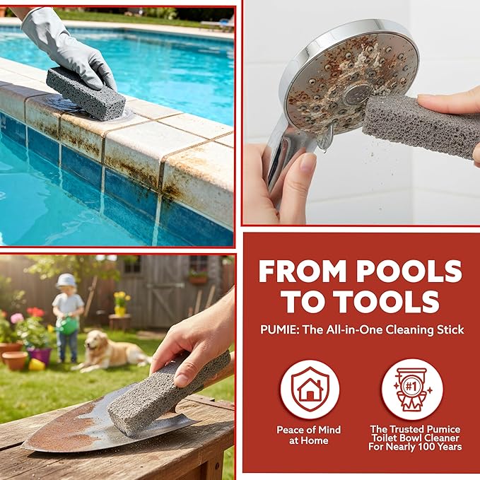 PUMIE Scouring Stick, Heavy Duty Extra Strong Pumice Cleaning Bar, Perfect Pumice Stone for Cleaning Tough Toilet Rings, Bathroom & Kitchen Stains - Scouring Stick on Toilet Bowls, Pool, Tiles(2 Pack)