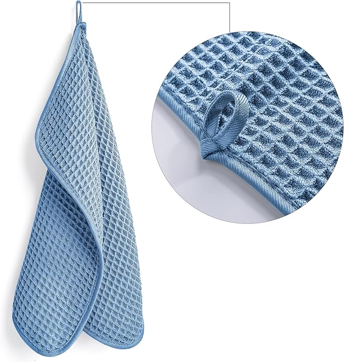 POLYTE Microfiber Lint Free Washcloth Face Towel, 13 x 13 in, 4 Pack (Waffle Weave)