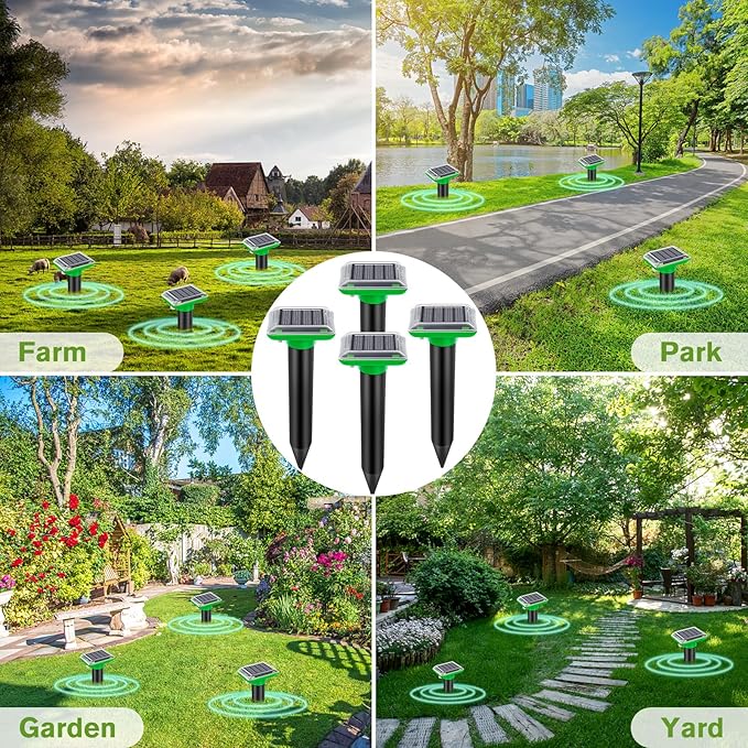 Solar Mole Repellent, Ultrasonic Gopher Repeller Outdoor, Solar Powered Waterproof Snake Repellent Deterrent Gopher Vole Snake Pest and Other Animals from Lawn Garden Yard Home(LightGreen, 6 Packs)