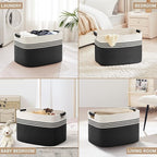 100L Extra Large Laundry Basket with Leather Handles for Living Room Storage, Woven Rope Baskets for Blanket, Kids Toy, Gifts, Wicker Hamper for Bedroom Dirty Clothes, 24"x16"x16" White Black