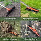 Thatch Rake for Lawns 18 Sharp Tempered Spring Steel Tines Dethatcher Rake Heavy Duty Dethatching Rakes with 62.5" Adjustable Stainless Steel Handle for Lawn Care，Dead Grass, Garden, Yard