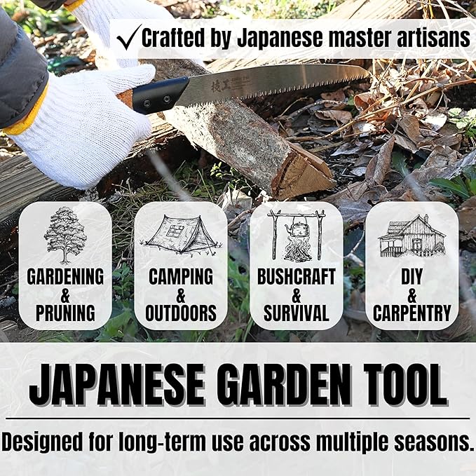 KAKURI Japanese Pruning Saw with Sheath 8.2" for Tree Trimming - Hand Tree Saw for Gardening, Camping, Bushcraft - Non Slip Cork Handle - Made in Japan