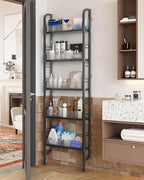 UMDONX Behind The Door Bathroom Shelf Narrow 5-Tier, Slim Space-Saving Storage Shelf, Freestanding Narrow Shelving Unit for Bathroom, Kitchen, Closet and Laundry Room Black