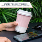 Disposable Coffee Cups With Lids - (80 set) 12 oz Paper To Go Coffee Cups With Resealable Lids Prevent Leaks! Travel Insulated Hot Beverage Drink Cup. Will Not Bend With Heat or Burn Fingers