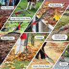 Adjustable Garden Leaf Rake - 58" Heavy Duty Metal Leaves Rake with Expandable Head (8”-17”), Collapsible Kids Rakes for Gardening Beds,Yard,Lawn,Shrub,Small Areas,Pine Needle & Camping Cleaning