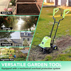12 Inch Small Electric Corded Garden Tiller Cultivator 13.5 AMP Power Rototiller for Gardening with Adjustable Wheels