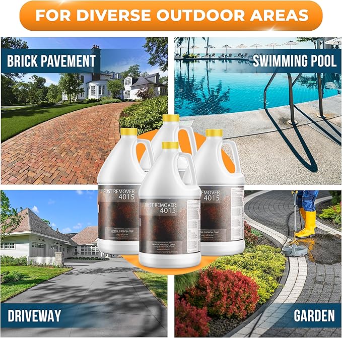 DeckGeneral Rust Remover 4015 All Surface Rust Stain Eliminator, Concrete Cleaner, Effective Rust Clean Up for Driveways, Walkways, Swimming Pools, Brick, Pavements and More (4 Gallon Case)