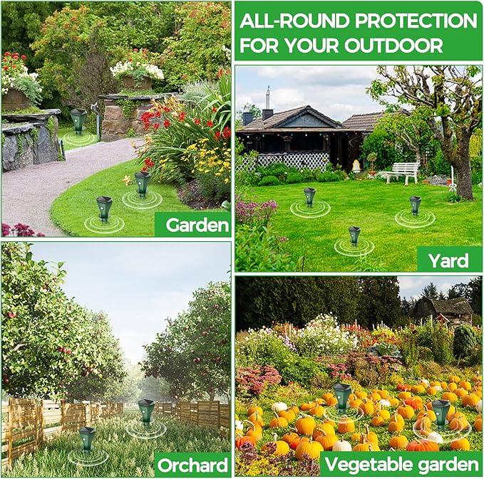 Mole Repellent for Lawns, Mole Killer Solar Powered, Snake Away Repellent for Outdoors,Ultrasonic Gopher Vole Repellent Killer Screw Keep Skunk Chipmunk Armadillo Groundhogs Out Your Yard, 4 Pack