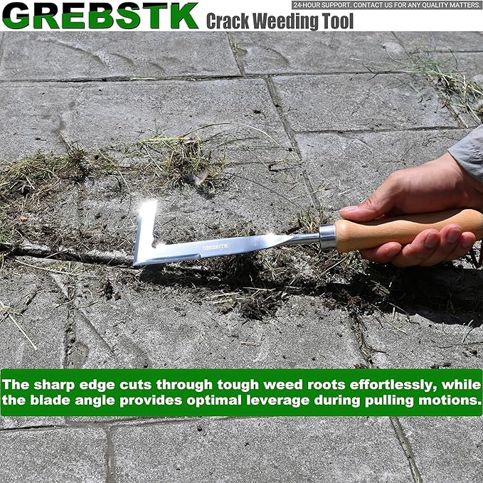 GREBSTK Crack Weeder Crevice Weeding Tool Manual Weeder Beech Handle Lawn Yard Gardening Tool