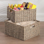 HOONEX Large Wicker Baskets for Storage, Seagrass Baskets with Dual Handles, Woven Set of 2, Natural