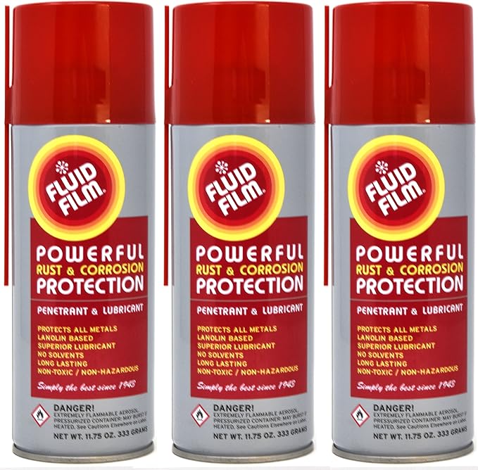 Fluid Film (3 Aerosol Cans) Rust & Corrosion Protection; Metal Surface Penetrant & Lubricant, Marine, Automotive, Industrial, Home, 11.75 Oz