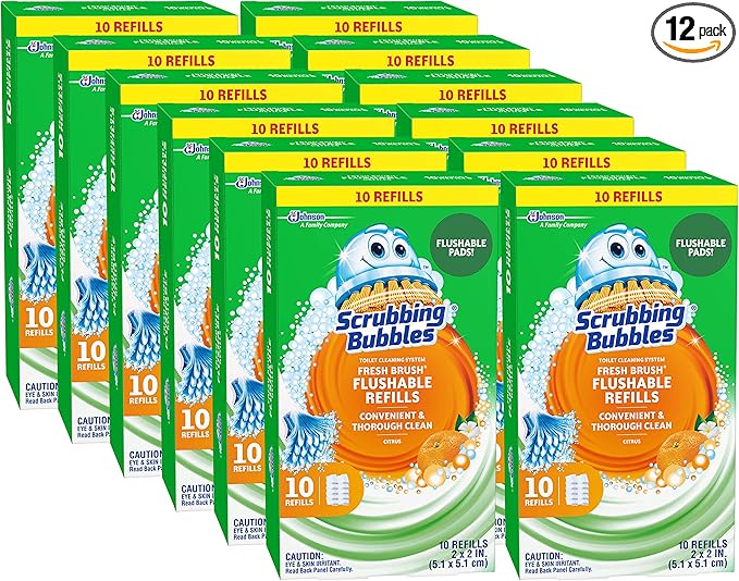 Scrubbing Bubbles Fresh Brush Flushables Refill, Citrus Action Scent, 10 Ct/pack , Pack 0f 12