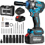 500 N.m Brushless Impact Wrench with Small Wrench, Waist Hook, 7 Sockets, 6 Scredrivers and 6 Drill Bits 3500 RPM Heavy Duty Impact Drill for Cars, RV, Truck,Home Furniture and DIY Projects
