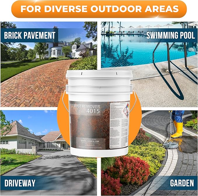 DeckGeneral Rust Remover 4015 All Surface Rust Stain Eliminator, Concrete Cleaner, Effective Oxidation Clean Up for Driveways, Walkways, Swimming Pools, Brick, Pavements and More (5 Gallon)