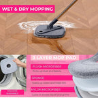 True & Tidy True Clean Spin Mop & Bucket System – Dual Compartment Design for Clean & Dirty Water, 360° Swivel Mop Head, Built-in Scrubbing Brush, Stainless Steel Handle & 2 Reusable Microfiber Pads